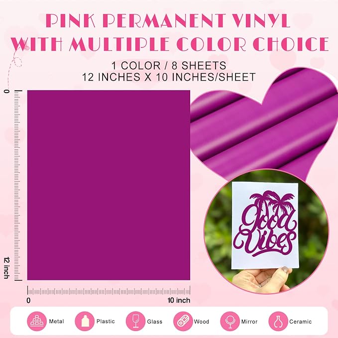 Tintnut Pink Purple Permanent Vinyl 8 Sheets 12''x10'' Adhesive Vinyl | Solid
