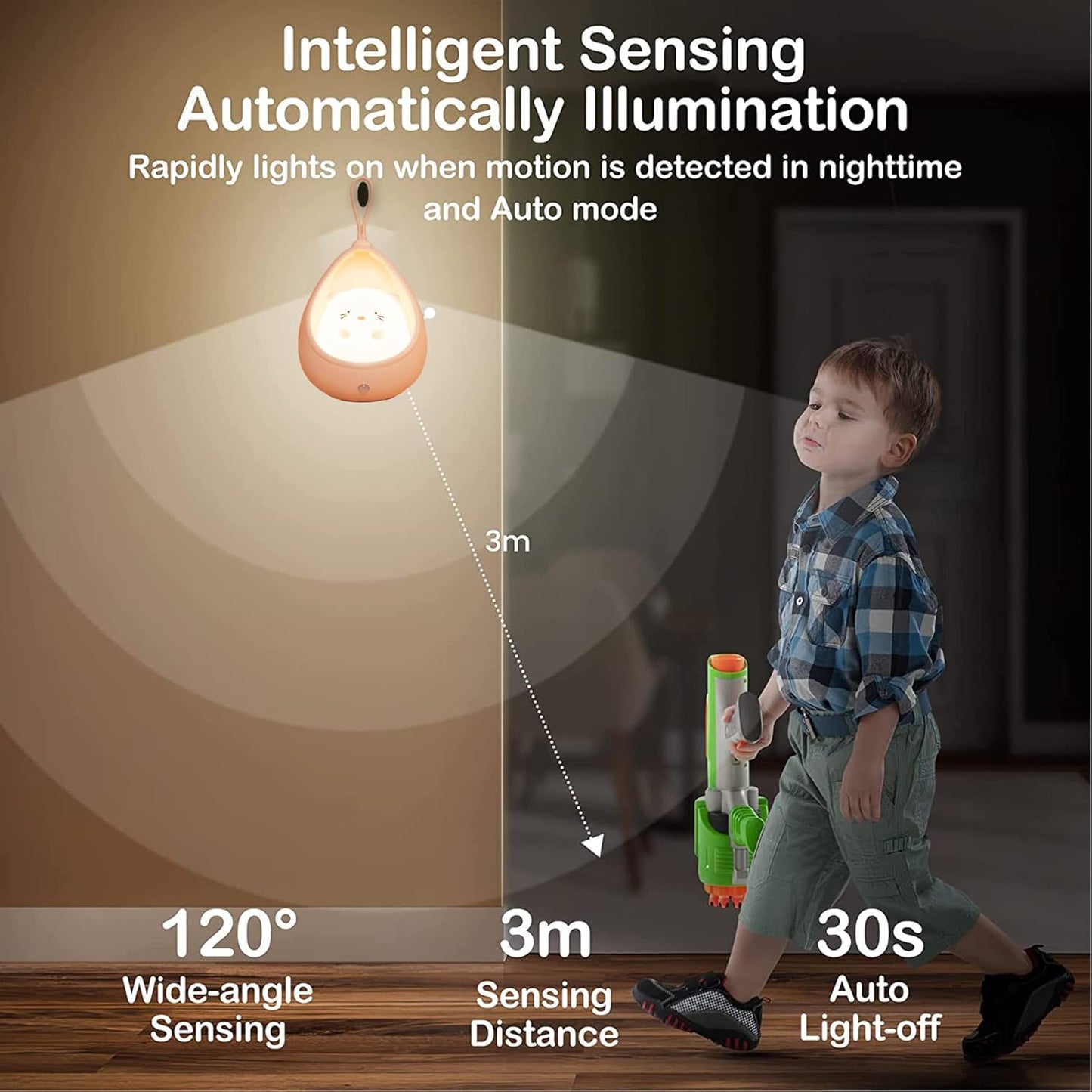 TriPro Cute Kitty Motion Sensor Night Light Wall Lamp,Rechargable,Bedroom Decoration for Kids Baby Toddler Teen Gift (Blue)