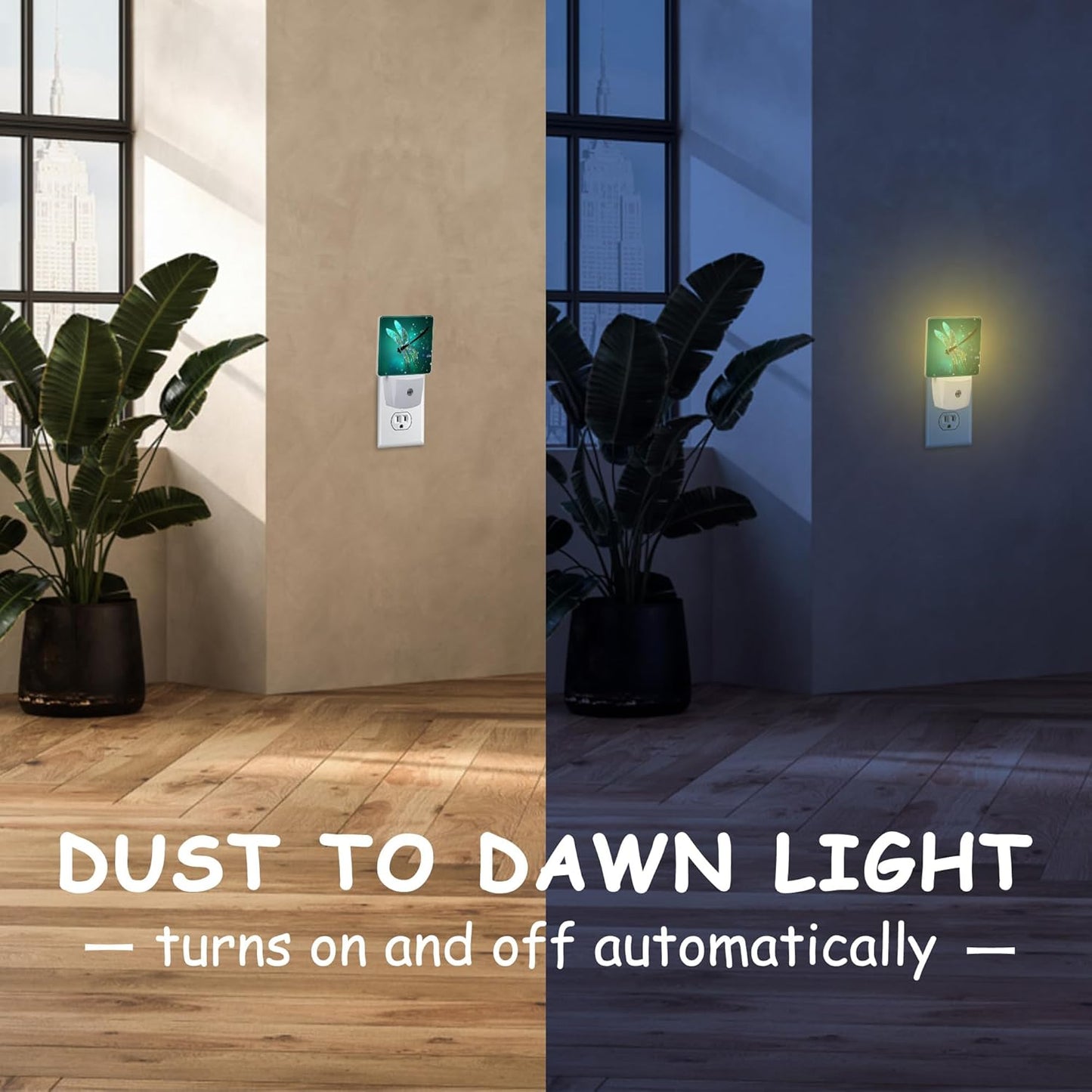 Fantasy Green Glowing Dragonfly Night Light Plug into Wall with Dusk to Dawn Sensor Energy Efficient LED Nightlight for Women Girls Boys Room Decor,Hallway,Kitchen,Bathroom,Nursery,Stairs