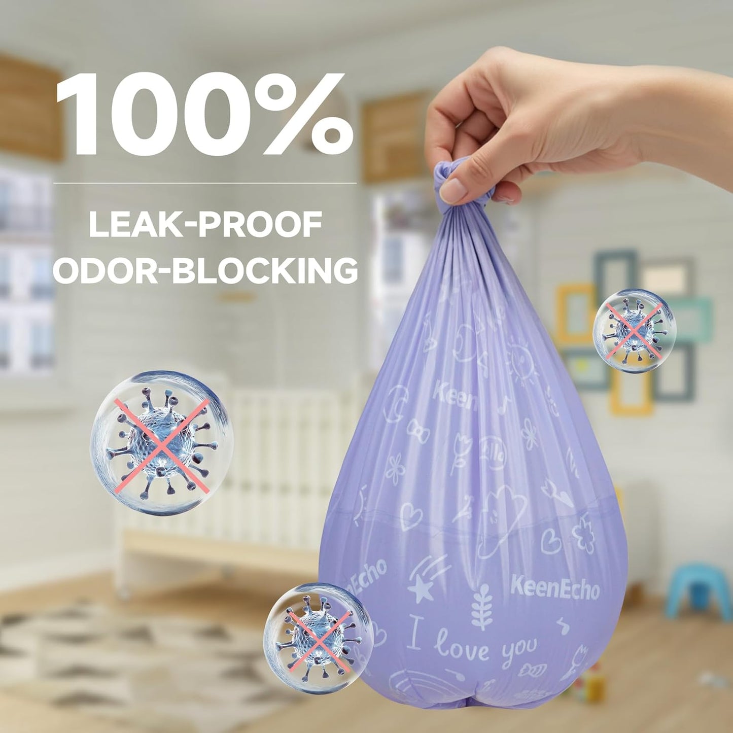 Disposable Diaper Bags with Handles 100 Count (4 Rolls), Unscented Leak-Proof Diaper Trash Bags & Sacks or Pet Waste Bag, Ocean Recycled Plastic