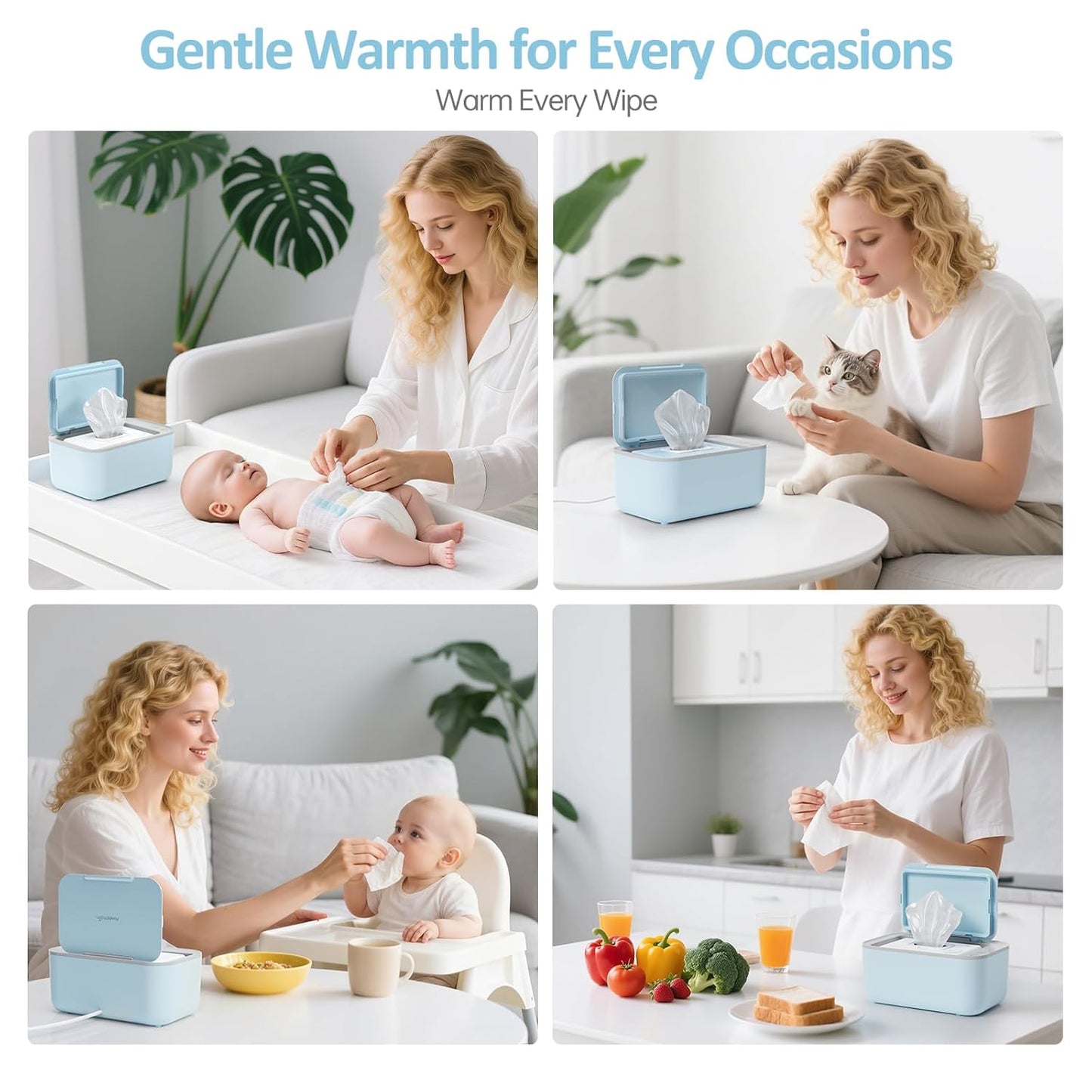 Wipe Warmer for Babies, Adult, Adjustable Temperature, Silent Heating, Large Wipe Holder with Constant Warmth –Blue