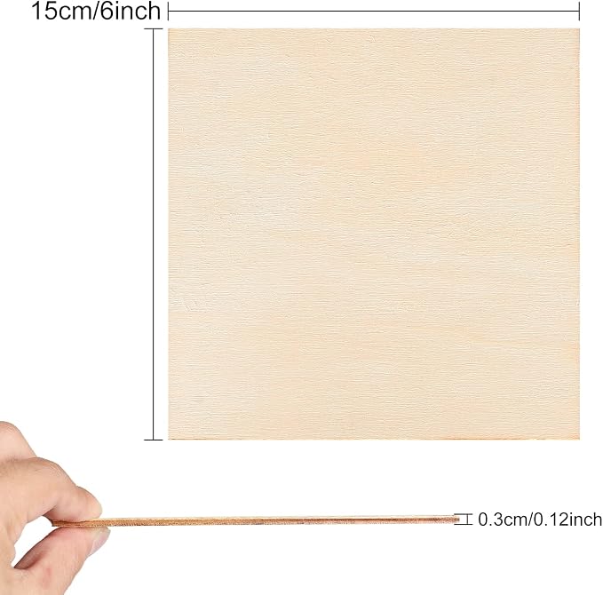 50 Pieces 6x6 Inch Wood Squares Unfinished Basswood Plywood Wooden Sheets 1/8