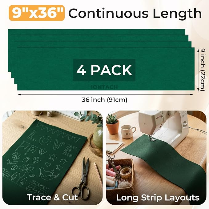 IONTACH 9" X 36" Soft Felt Sheets 1.6mm Thick | Acrylic Felt Fabric