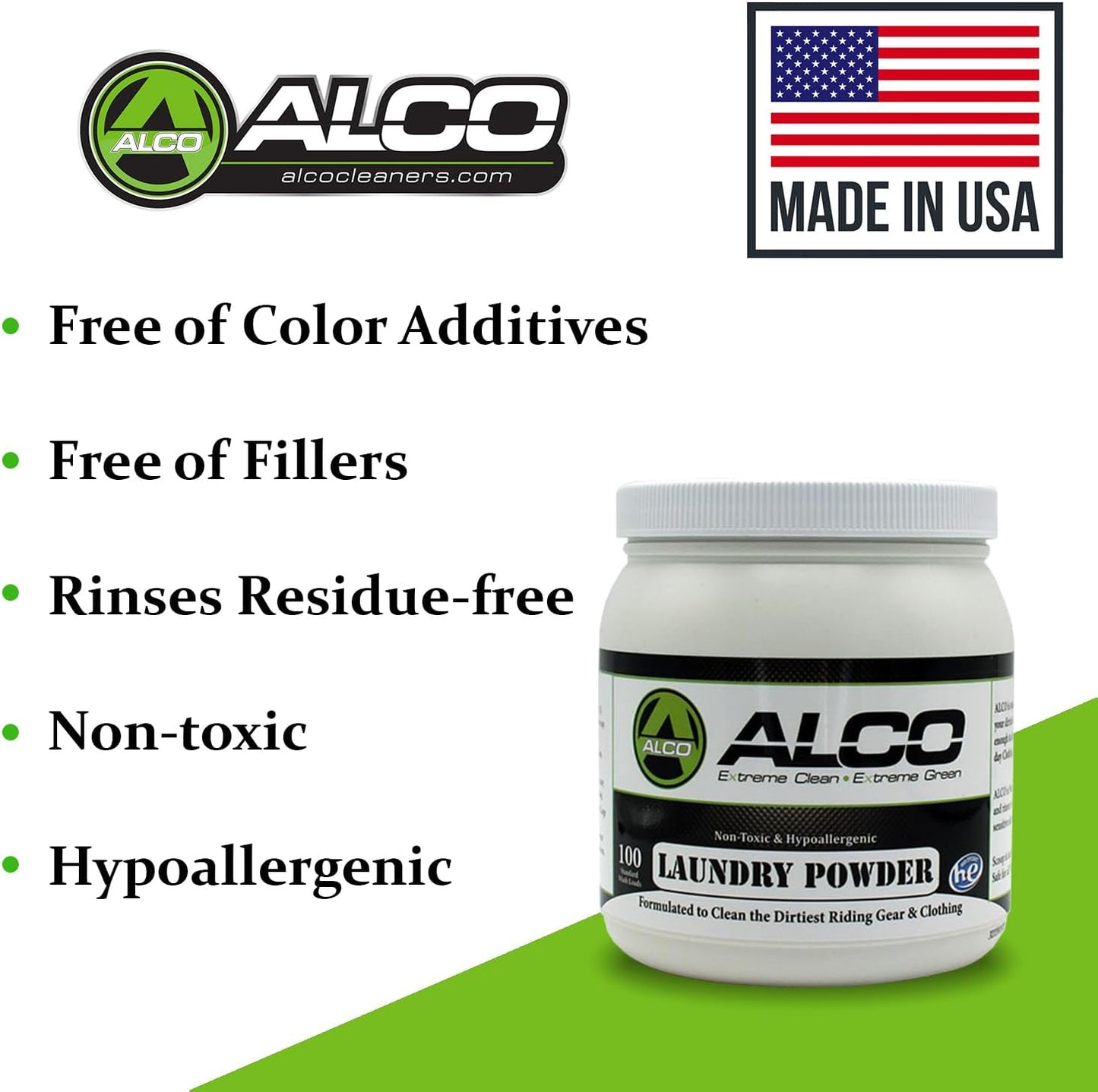 ALCO Laundry Powder - Powerful Stain Removal - Hypoallergenic and Unscented Formula for All Fabrics including Riding Gear, Gym, Baby and Delicate Clothing - 2 lbs, Pack of 1