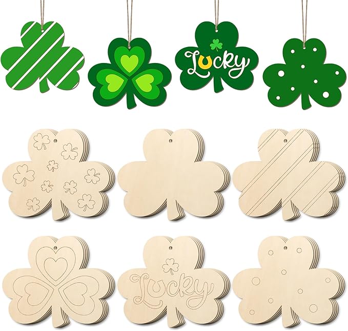 COCHIE St. Patrick's Day Shamrock Wood Crafts to Paint Set of 24, Saint Patrick