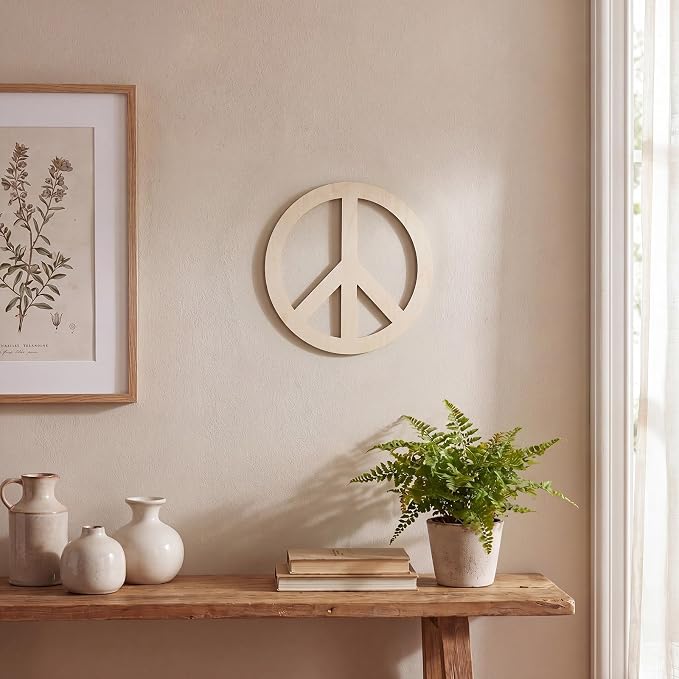 12 Pcs 12 Inches Wood Peace Cutouts Unfinished Round Wood Peace Sign Decor