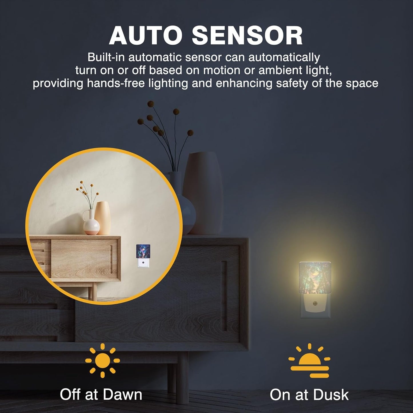 Starry Sky Night Light Moon and Forest Night Lights Plug into Wall Smart Dusk to Dawn Sensor 0.5W Energy Efficient Led Lamp for Men Women Bedroom Bathroom Hallway Stairway Decor