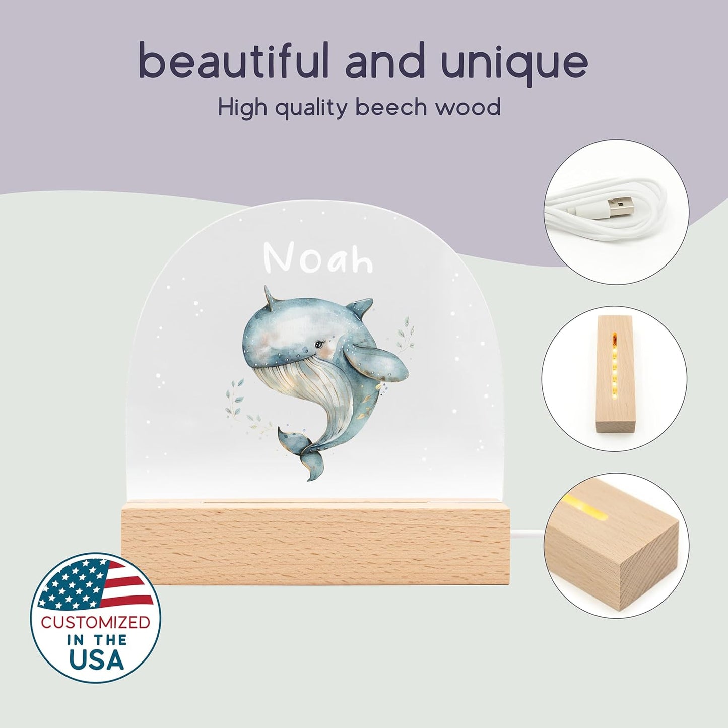 Baby Boy Personalized Items/Infant Gifts for Baby Boy/Personalized Toddler Gifts/Custom Night Light with Name/Unique Newborn Essentials/Whale