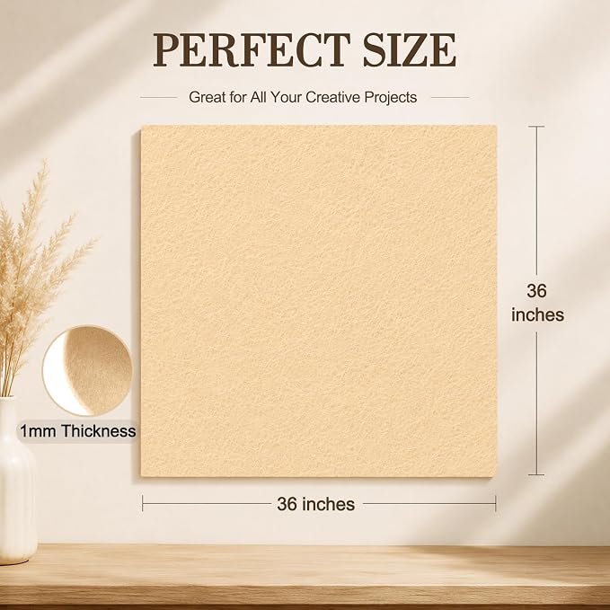 Sand Large Felt Fabric 36" x 36", 1mm Stiff Felt Sheet, Nonwoven Fabric