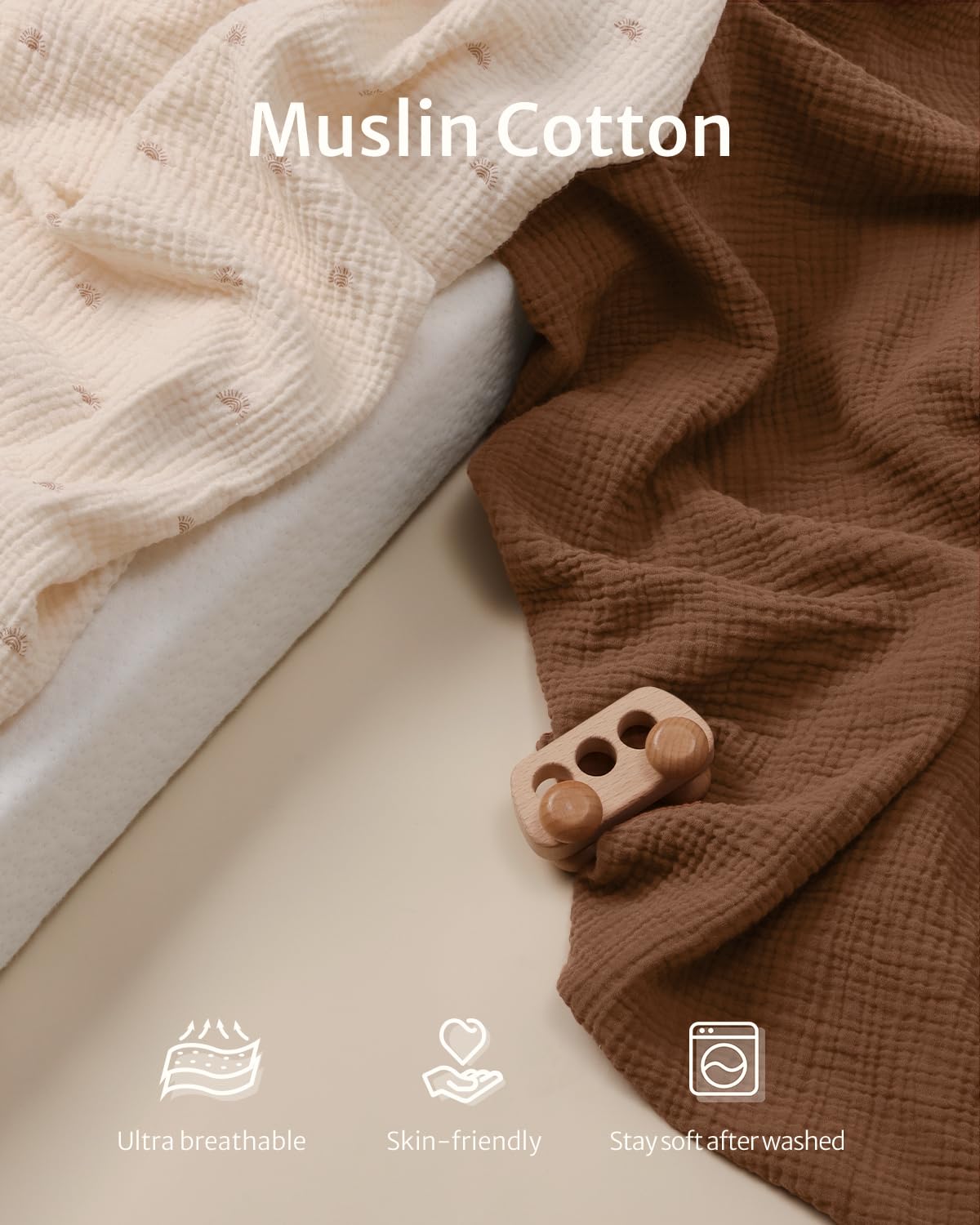 Blissful Diary Muslin Changing Pad Cover for Girls Boys, Ultra Soft Breathable Cotton, Baby Diaper Change Table Pad Covers, 2Pack (Sunshine&Brown)