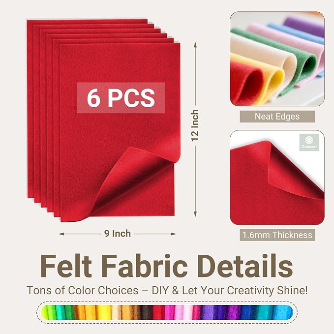 Red Soft Felt Sheets for Crafts, 1.6mm Thick, Kids' Crafts, DIY Projects