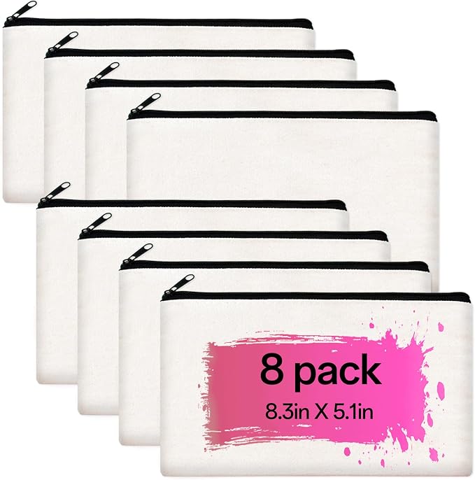 ZeeDix Canvas Zipper Pouch Bulk – 8.3 x 5 Inches Cotton Canvas Pouches