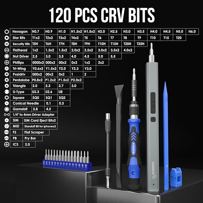 STREBITO Electric Screwdriver, 144-in-1 Precision Screwdriver Set, 120 Magnetic Bits, Organized Storage and Portability, Small Tool Kit for Electronics, PC, Computer and Laptop, Gifts for Men