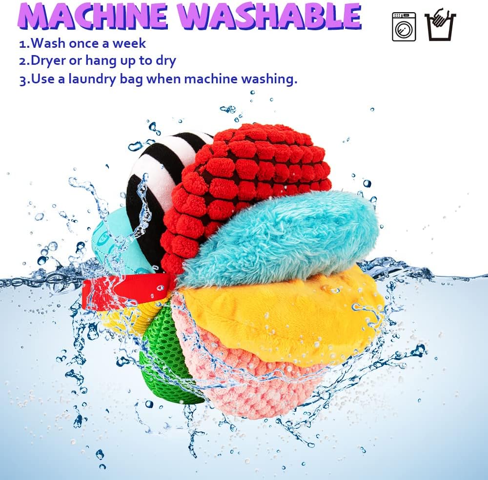 8-in-1 Sensory Balls for Infant Toddlers,Rainbow Fabric Baby Toy for Sensory Development,Montessori Toys for Babies 6-12 Months,8 Different Sensory Tactile Textures with Crinkle Rattle Squeakers