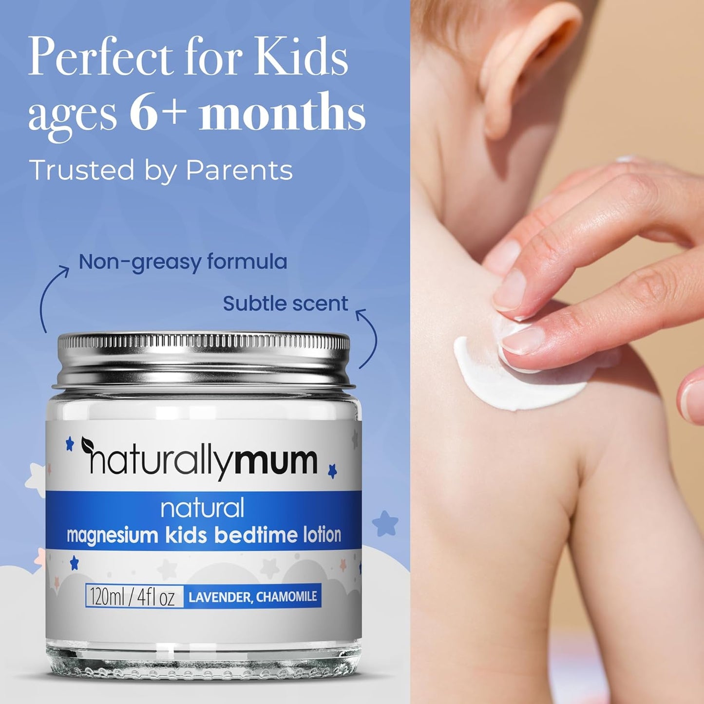 NaturallyMum NATURALLY MUM - Magnesium Lotion for Kids & Babies [NATURAL & SAFE] - Juniors Bedtime Lotion - Magnesium Sleep Cream for Kids & Babies - For Toddlers - Lavender & Chamomile