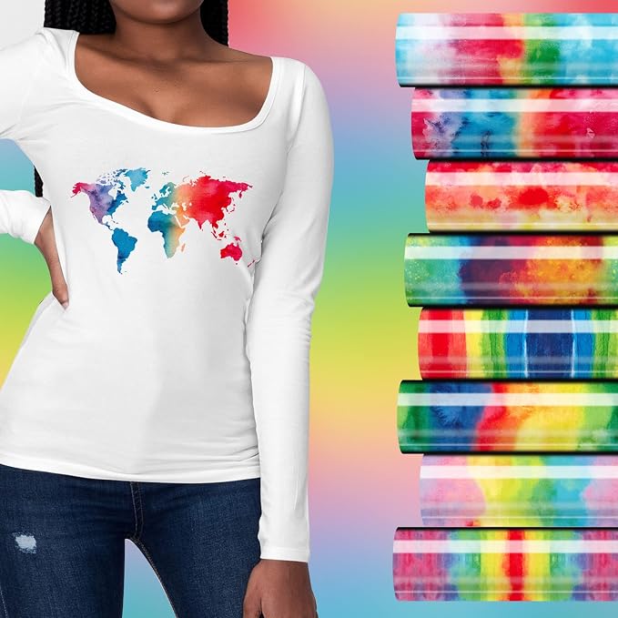Tintnut Rainbow Watercolor Heat Transfer Vinyl, PU HTV sheets, easy cut & weed