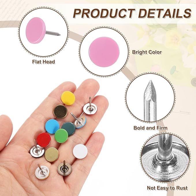 uxcell 150Pcs Upholstery Tacks, 11mmx15mm Flat Head Thumb Tack Decorative