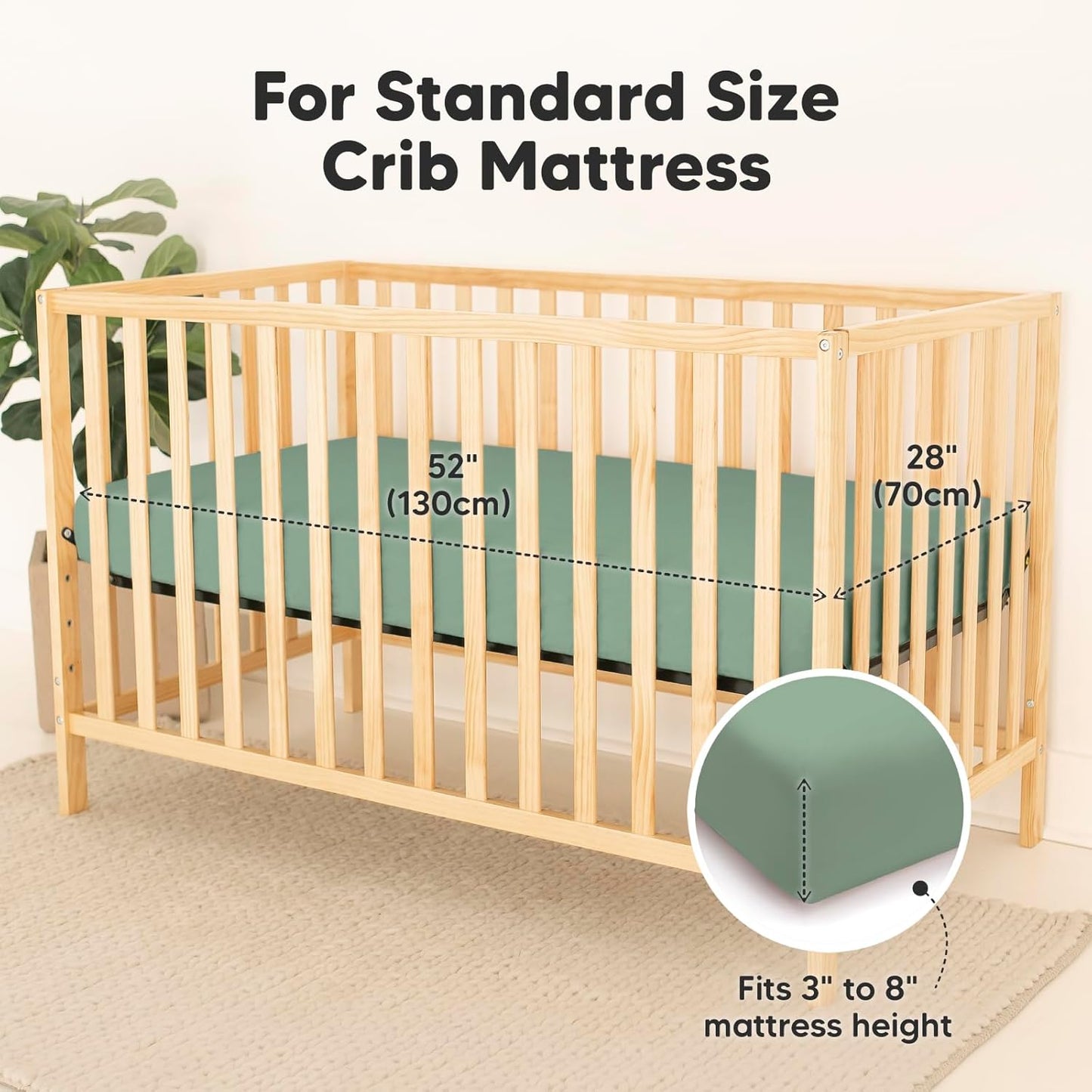 2-Pack Waterproof Baby Crib Sheets for Boys, Girls - 52x28 Viscose Derived from Bamboo Toddler Bed Sheet Neutral, Fitted Crib Mattress Protector Cover for Baby Bedding, Soft & Gentle (Hedges)