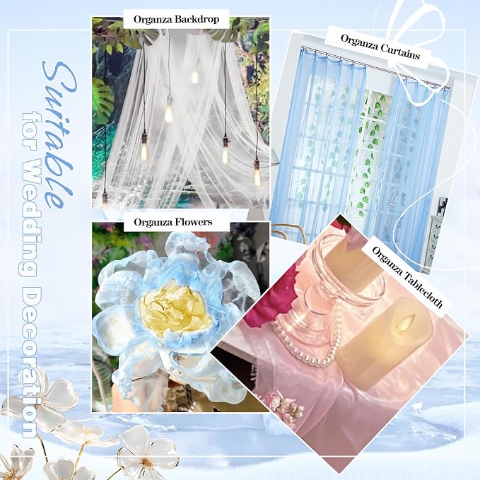 VACVELT Light Blue Sheer Organza Fabric by The Yard 60" Wide | Semi-Transparent