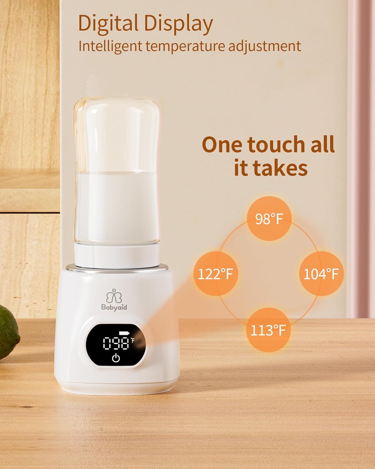 Portable Bottle Warmer, 100W Fast Heating, 13500mAh Cordless Baby Bottle Warmer with 4 Adapters & Temp Control, Travel Warmer for Breastmilk & Formula, Snow White