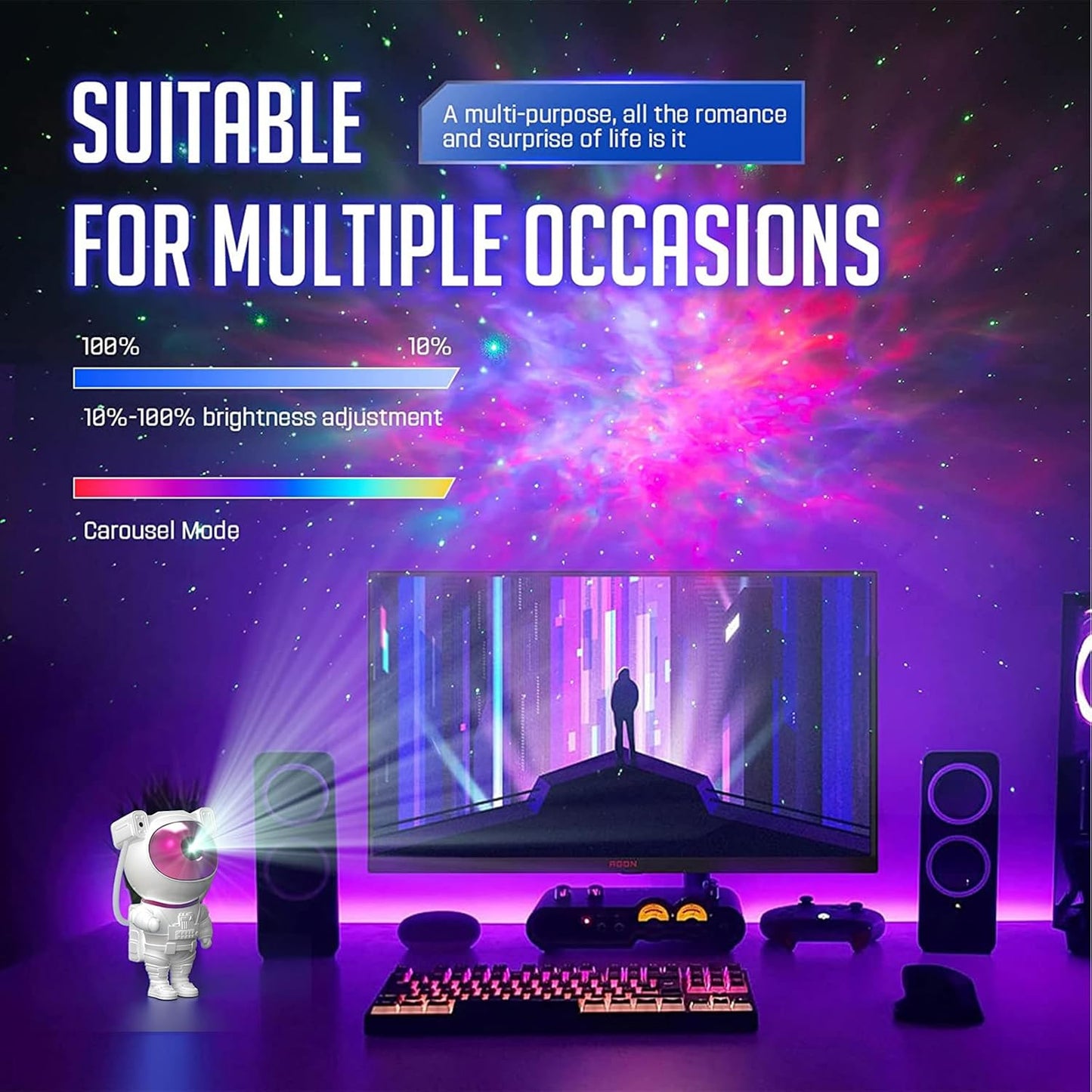 Mooyran Colorful Astronaut Galaxy Projector - Special Limited Edition Star Lights for Bedroom Astronaut Space Projector, Starry Ceiling Lamp with Timer & Remote, Adults Room Decor