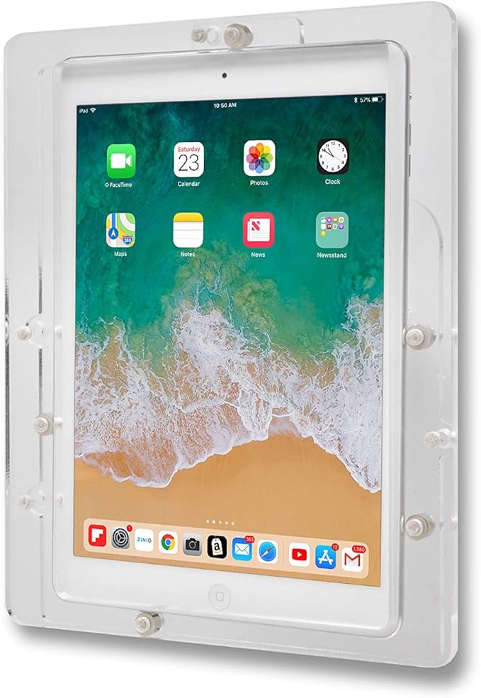TABcare Anti-Theft Acrylic VESA Enclosure for Apple iPad Mini 1/2/3 with Free Wall Mount Kit & 90-Degree Angle Charge Cable (iPad Mini 1/2/3 8", Clear)