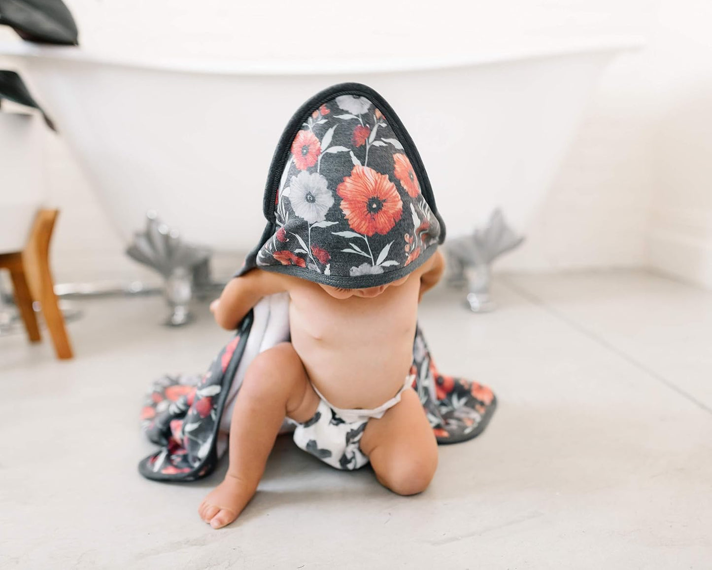 Copper Pearl Premium Knit Hooded Bath Towel with Terry Cloth Interior Poppy