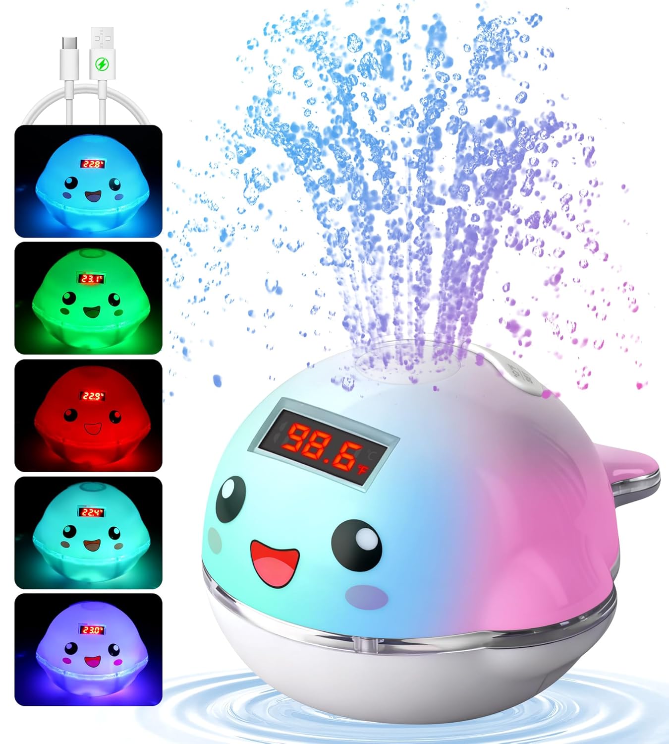 Baby Bath Toy Sprinkler with Thermometer, Temp Alarm & Backlit Display, BPA-Free | CPC Certified for Safety, Light Up Whale Bath Toy for Kids Ages 1-3, Bathtub Water Toys for Toddler, Newborn