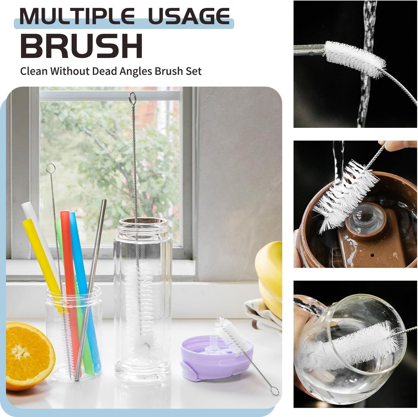 Living and Giving 3Pcs Set of Bottle Brush Flexible Cleaning Brushes Kitchen Nylon Multifunction Clean Brush Set