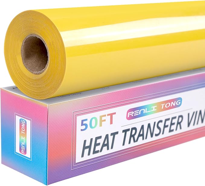 RENLITONG Yellow Iron on Vinyl 12Inch by 50ft Roll Heat Transfer Vinyl