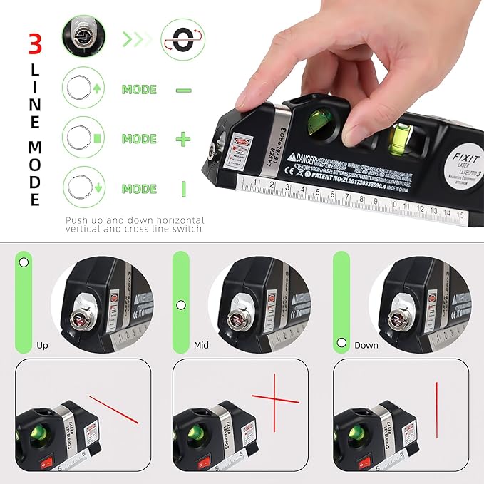 Laser Level Line Tool, Standard Cross Line Laser Leveler Beam Kit |