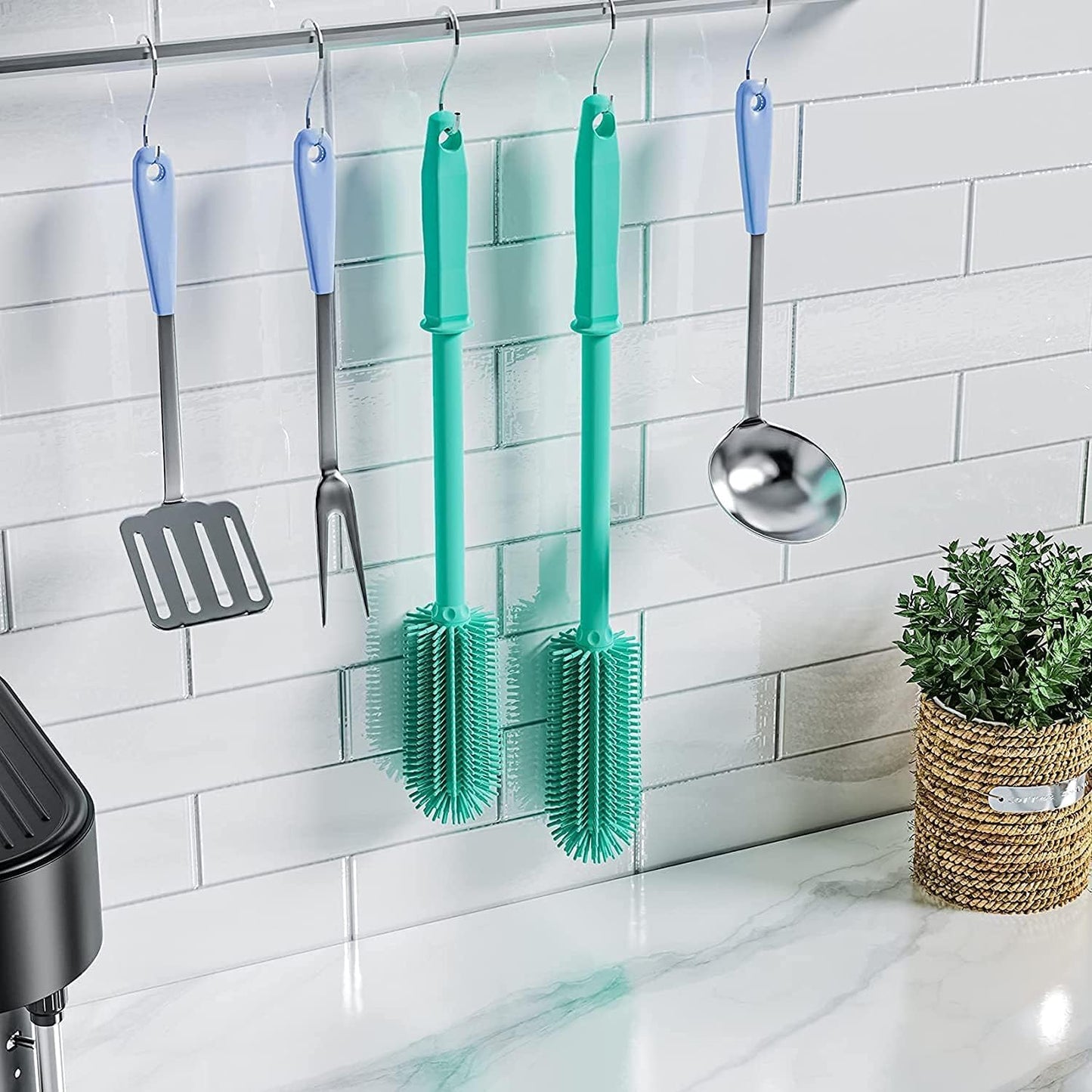 Long Silicone Bottle Cleaning Brush | 2 Pack| 16”+13”Water Bottle Brush Cleaner Brush for Hydro Flask,Glassware,Vacuum Sports Bottle&Vases,Silicone Water Bottle Cleaner Brush for Narrow Neck