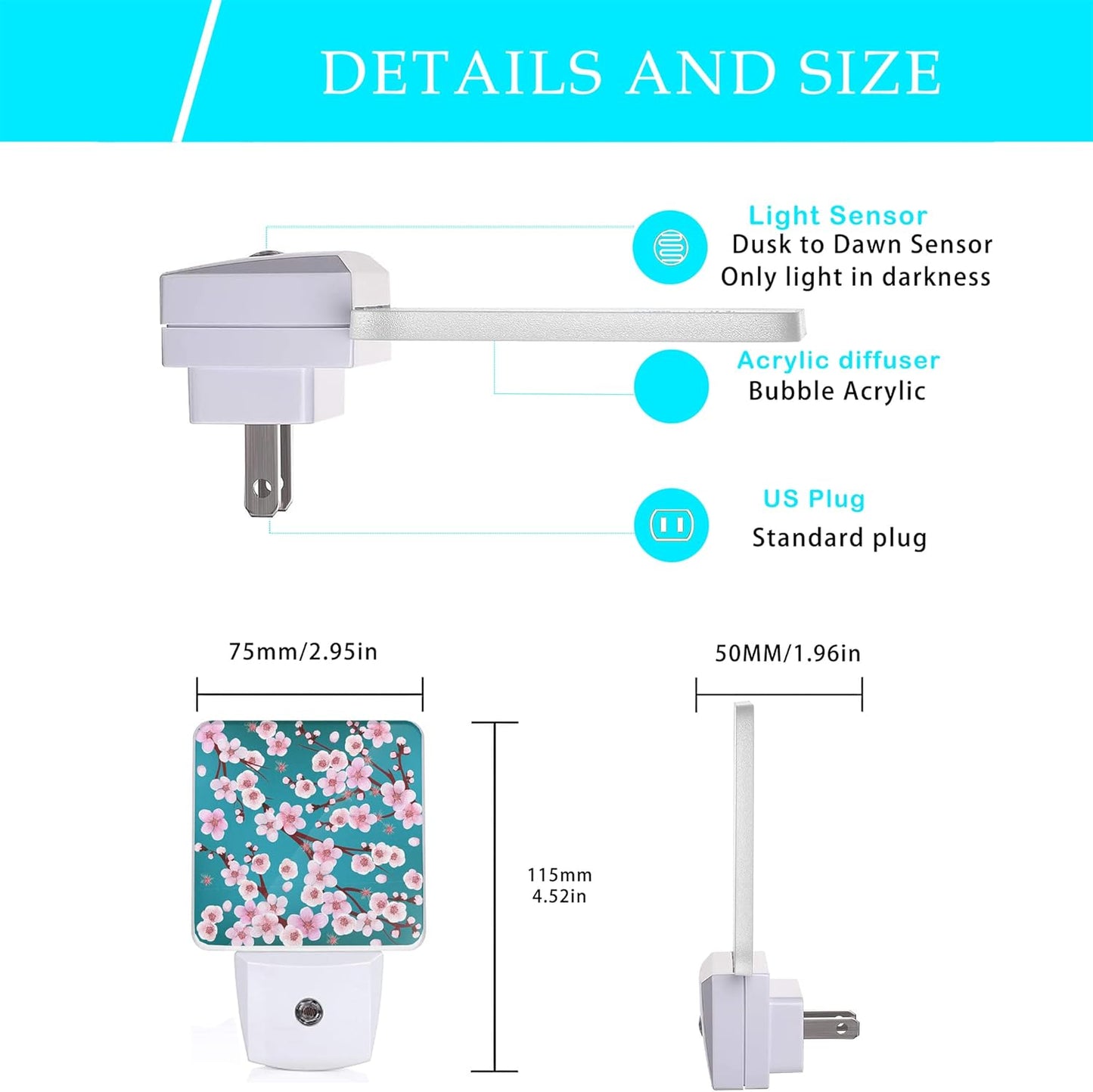 Spring Flowers Night Light,Cherry Blossom Night Lights Plug into Wall Dusk to Dawn Sensor Led Lamp for Women Men,Led Lights for Stairway/Hallway/Bedroom
