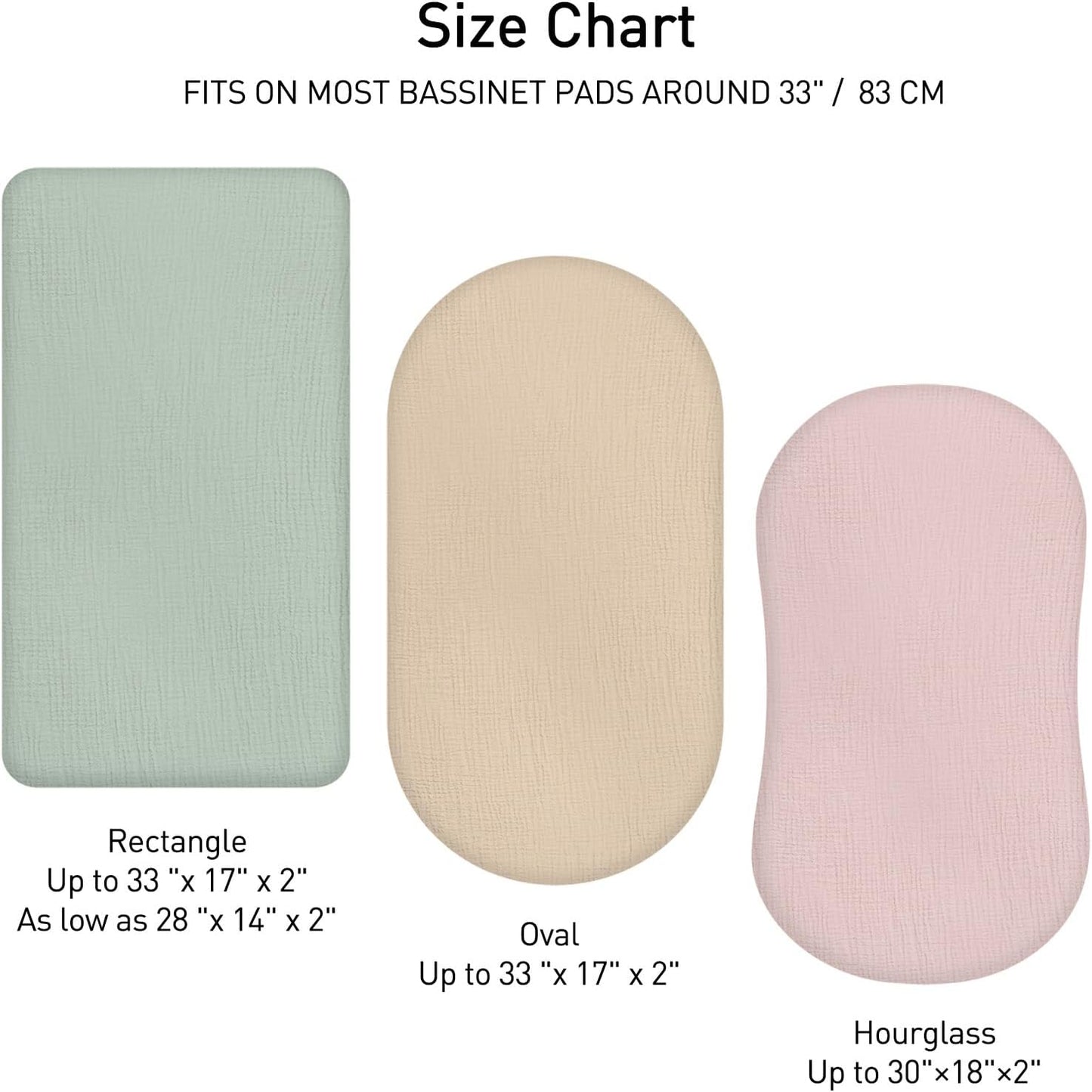 Muslin Bassinet Fitted Sheets, 2 Pack for Baby Boy and Girl, Soft Breathable Stretchy Baby Pad/Mattress Sheet Set, Universal Fit for Hourglass Oval and Rectangle Bassinet Mattress (Bright Leaves)