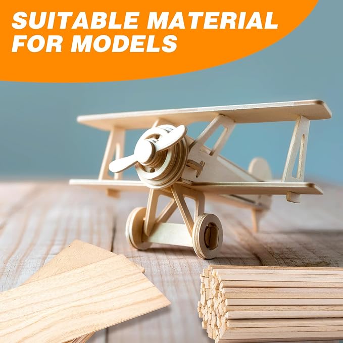180Pcs Balsa Wood Sticks, Hardwood Square Dowels Unfinished Wooden Strip | 1/8