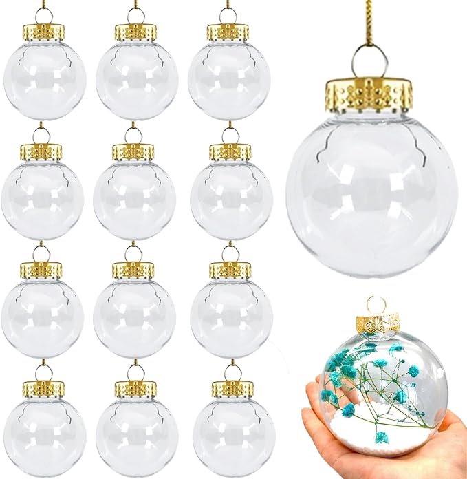 12 Pcs DIY Clear Plastic Fillable Balls Ornament, 2.36Inch Christmas Balls |