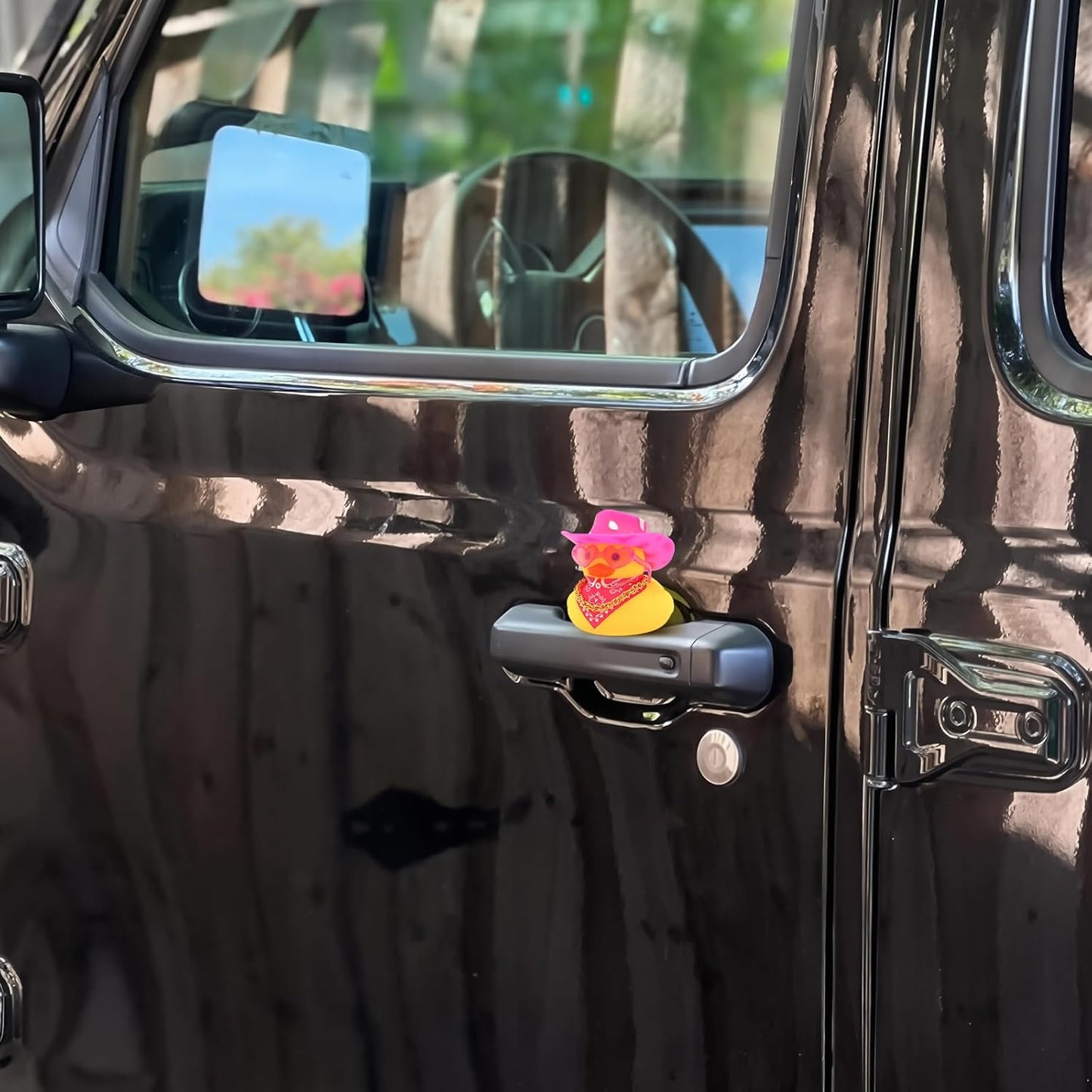 Quackly Pink Cowboy Rubber Duck, Car Dashboard Decoration Ducks with Cowboy Hat Necklace Sunglasses, Pink Silver