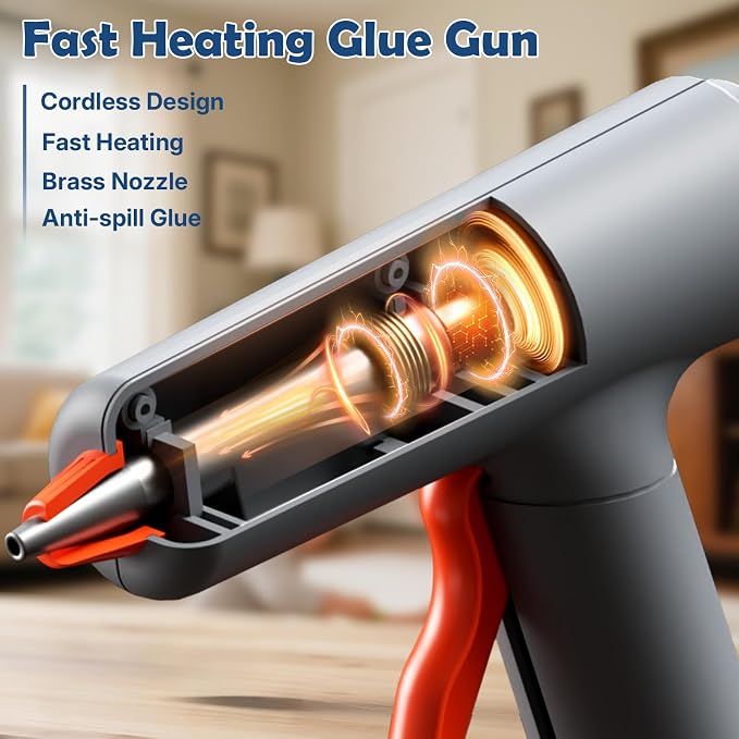 Cordless Hot Glue Gun and 40 Sticks, Fast Preheating