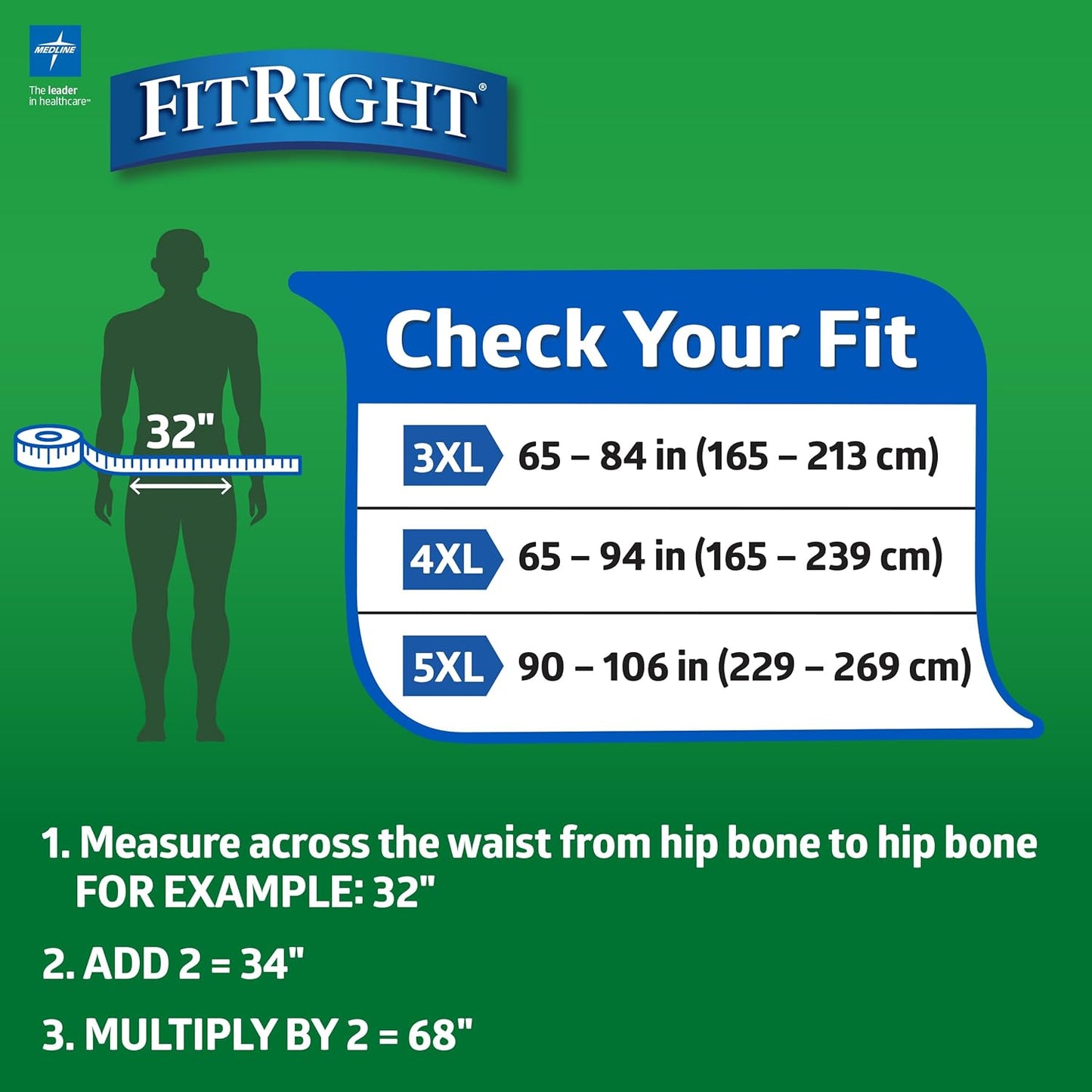 FitRight Bariatric Adult Diapers, Ultra Heavy Absorbency, 3XL (Waist Size 65in-84in), 12 Count, Disposable Incontinence Briefs for Men and Women, Moisture-Wicking, Leak Protection,