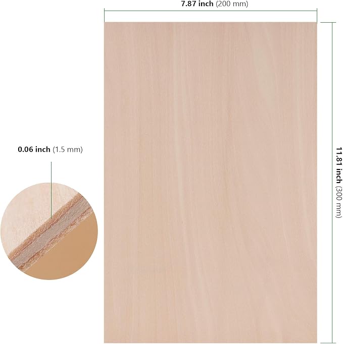 HAKZEON 10 Pack Basswood Sheets, 1.5mm Thin Natural Basswood Blanks
