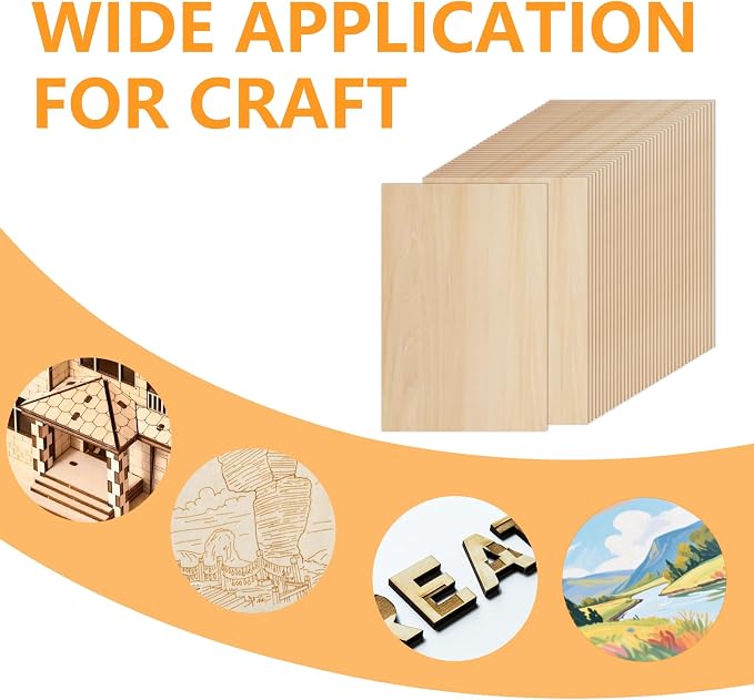 36 PCS Basswood Sheets for Crafts 8 x 12 x 1/16 in, 1.6mm Thick Unfinished