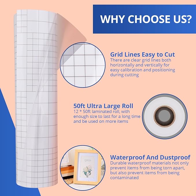 HTVRONT Clear Self-Adhesive Laminating Vinyl Roll 12x50 FT | Back to School