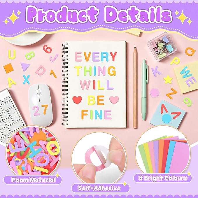 1328 PCS Foam Letter Stickers, Foam Alphabet Number Shape Stickers, Self