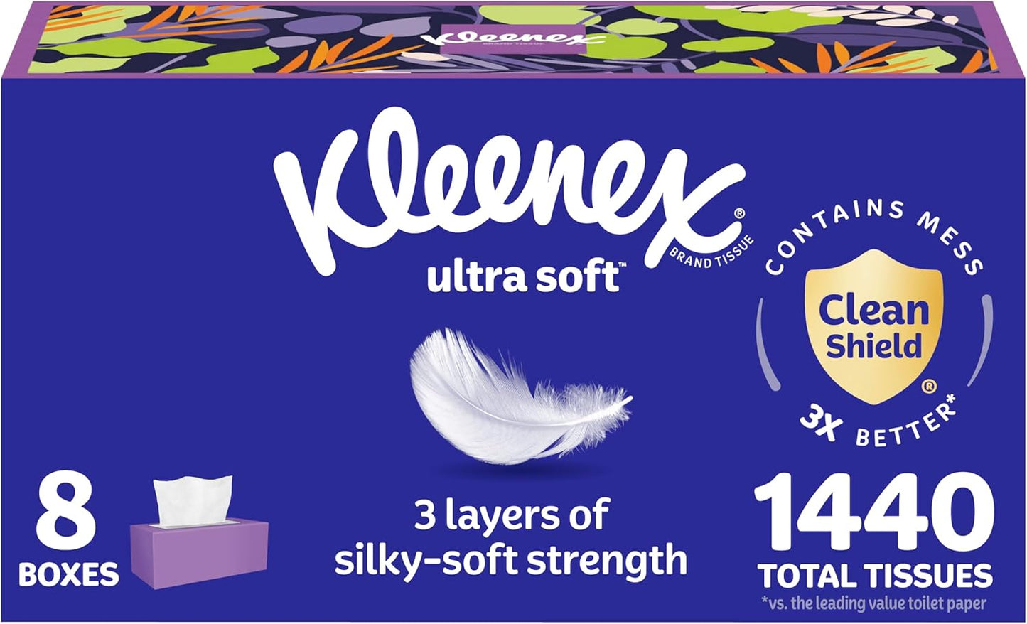 Kleenex Ultra Soft Facial Tissues, 8 Flat Boxes, 180 Tissues per Box, 3-Ply, Packaging May Vary