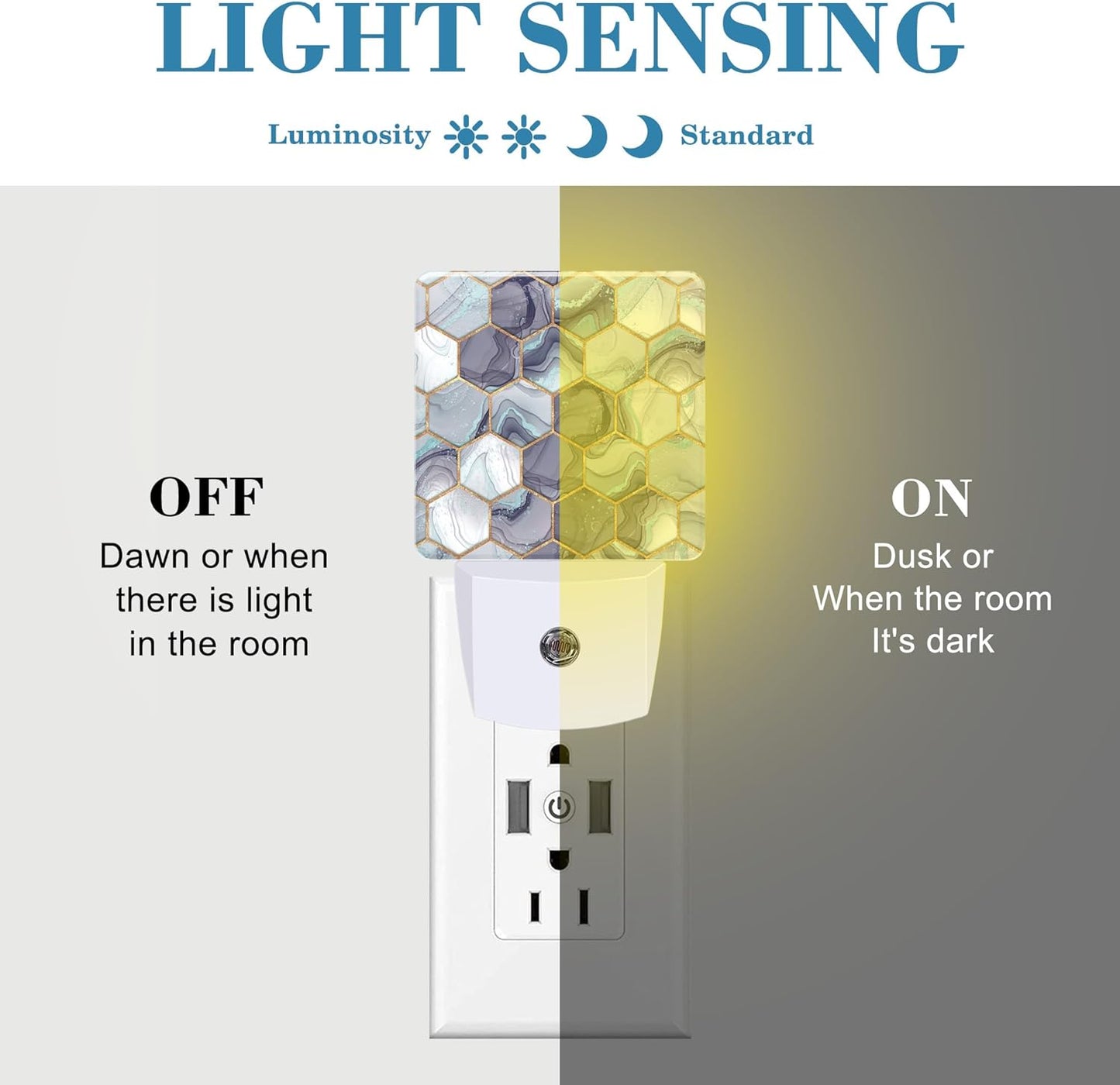 Hexagon Golden Blue Marble Night Light Plug into Wall with Dusk to Dawn Sensor Cute Nightlight for Kid Girls Boys Women Men Room Decor, Hallway, Kitchen, Bathroom, Nursery, Stairs