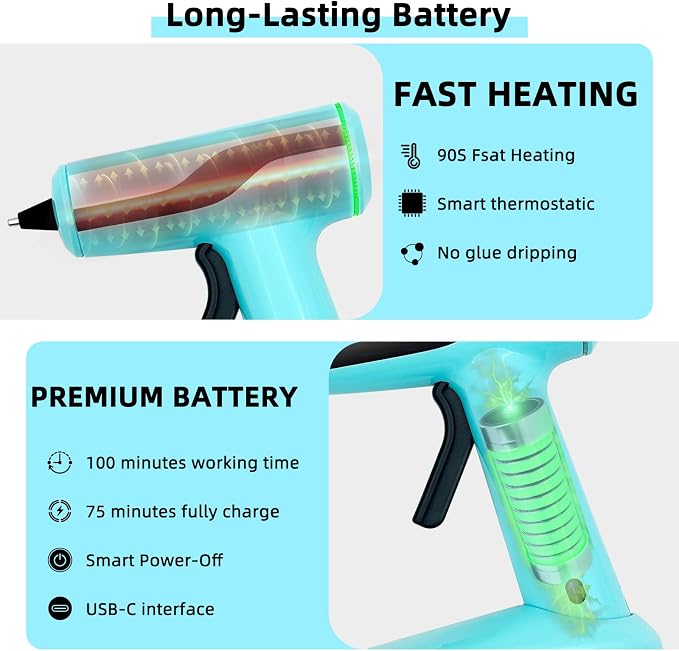 Cordless Hot Glue Gun, Rechargeable Hot Melt Glue Gun 2Ah Built-in Battery