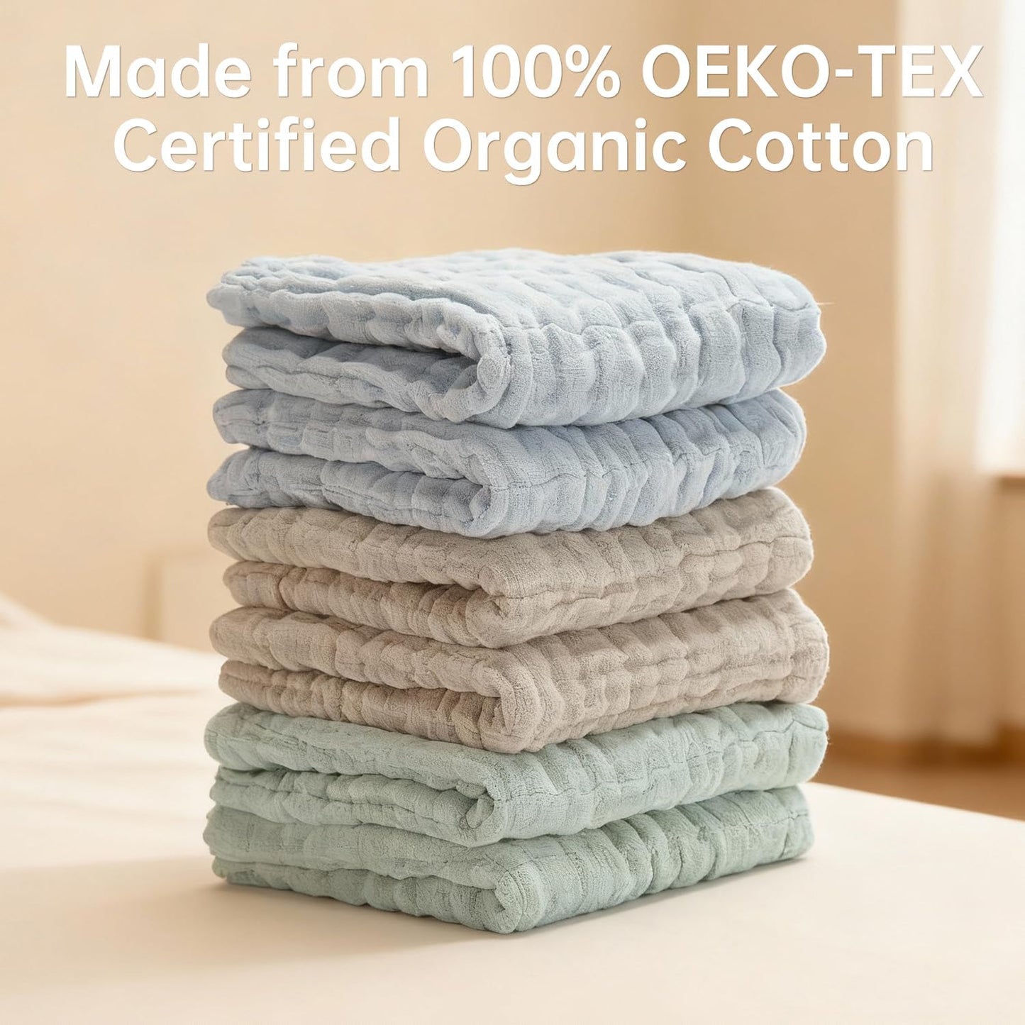 Organic Muslin Baby Washcloths 6 Pack Baby Bath Face Towel 12x12 Inch Extra Absorbent and Soft Burp Cloth and Wash Cloths for Newborn-Infants On Sensitive Skin (Blue Green Brown)