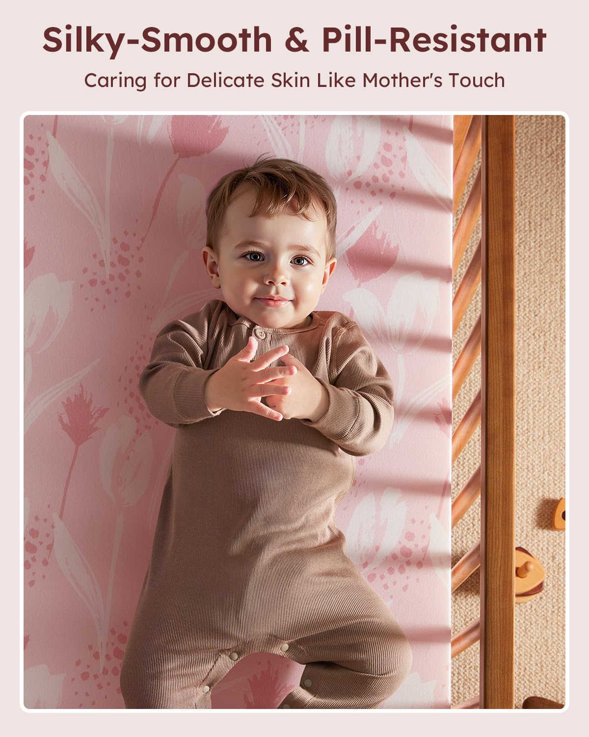 Pack and Play Sheets Fitted 3 Pack, Mini Crib Sheets for Pack N Play Mattress Stretchy Portable Playard Sheets, Soft Breathable Pink Flowers & Leaf
