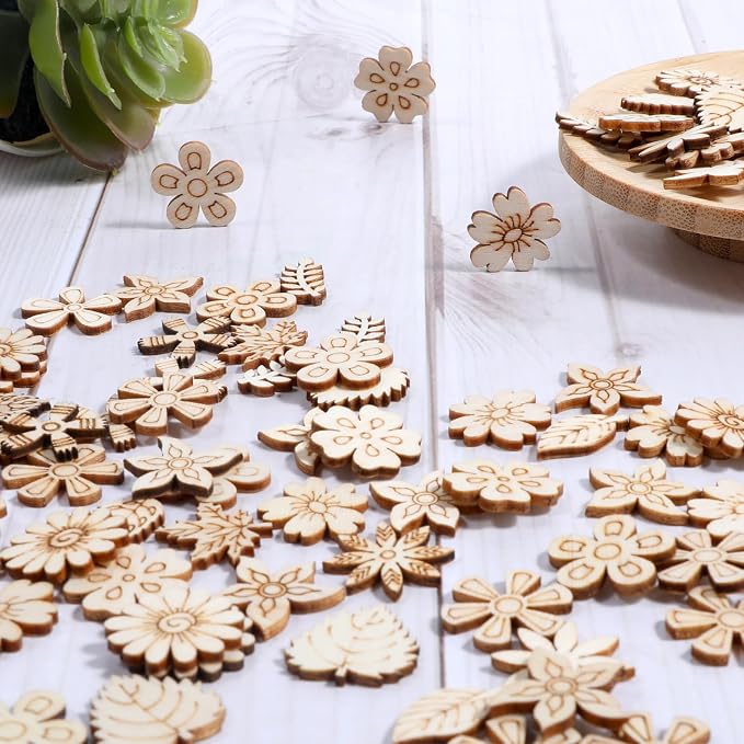 100 Pcs Unfinished Wooden Flower Wood Pieces Wood Flower Cutouts | Wooden