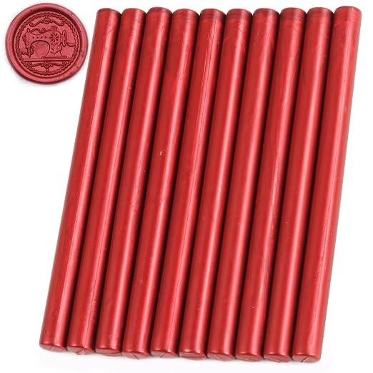 Metallic Red Sealing Wax Sticks, HOSEALING 10pcs Wine Red Glue Gun Sealing Wax